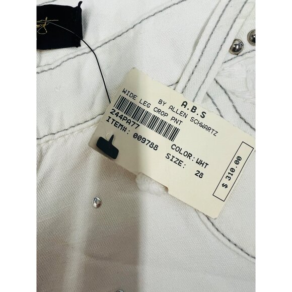 ABS Collection White Wide-Leg Distressed Capri Pants Coin & Stud Charms Size 28 - Picture 8 of 9